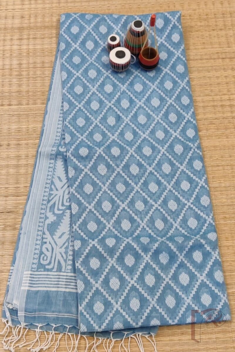 Jamdani Joy – Light Blue All-Over Jaal Jamdani Saree in Mul Cotton Silk with White Thread Weave