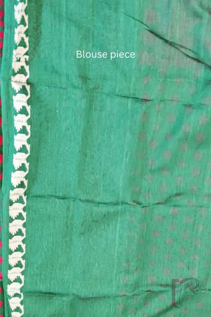 Jamdani Joy – Sea Green All-Over Jamdani Saree in Mul Cotton Silk with Pink and White Thread Work - Image 9
