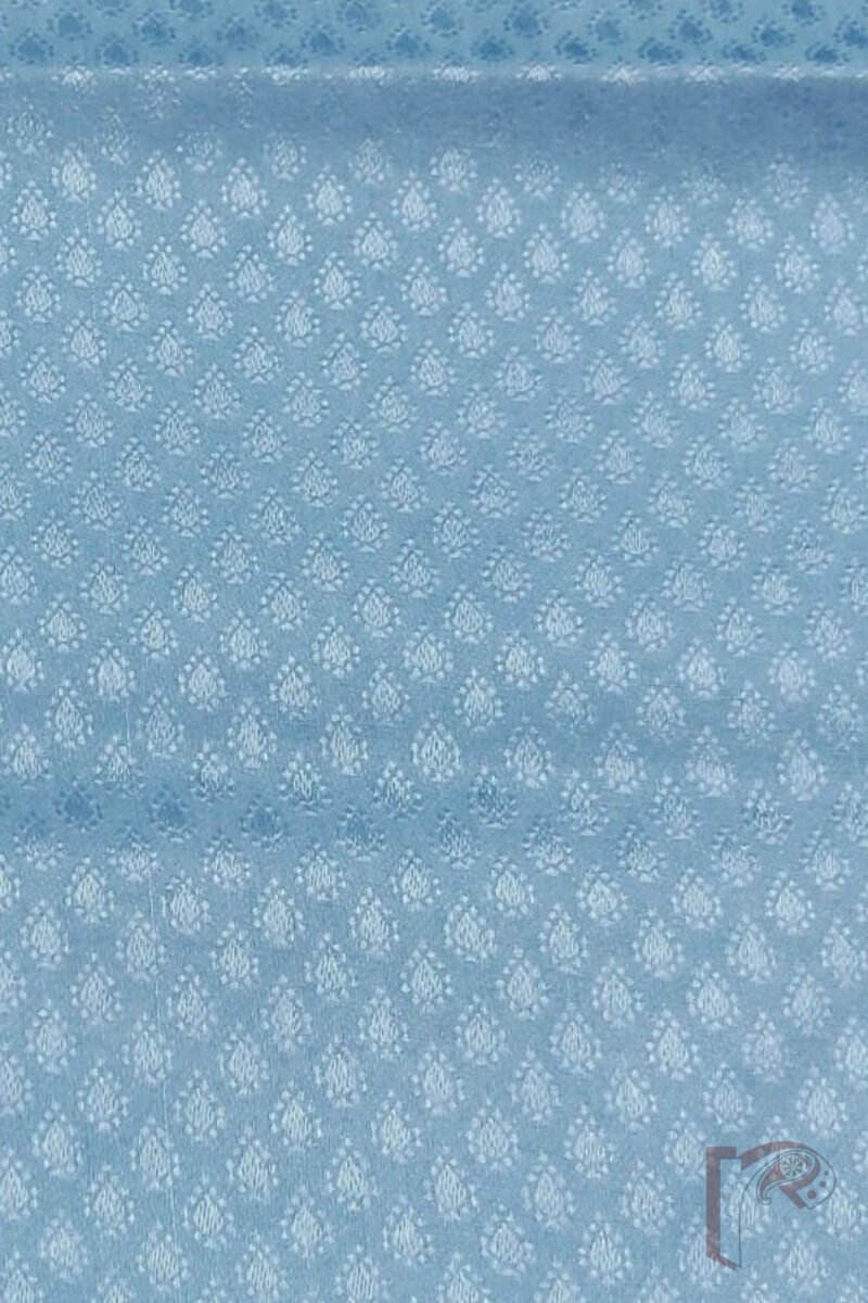 Sky Blue Cotton Blouse with Artistic Self-Weave Motifs – Unstitched Blouse Piece - Image 3