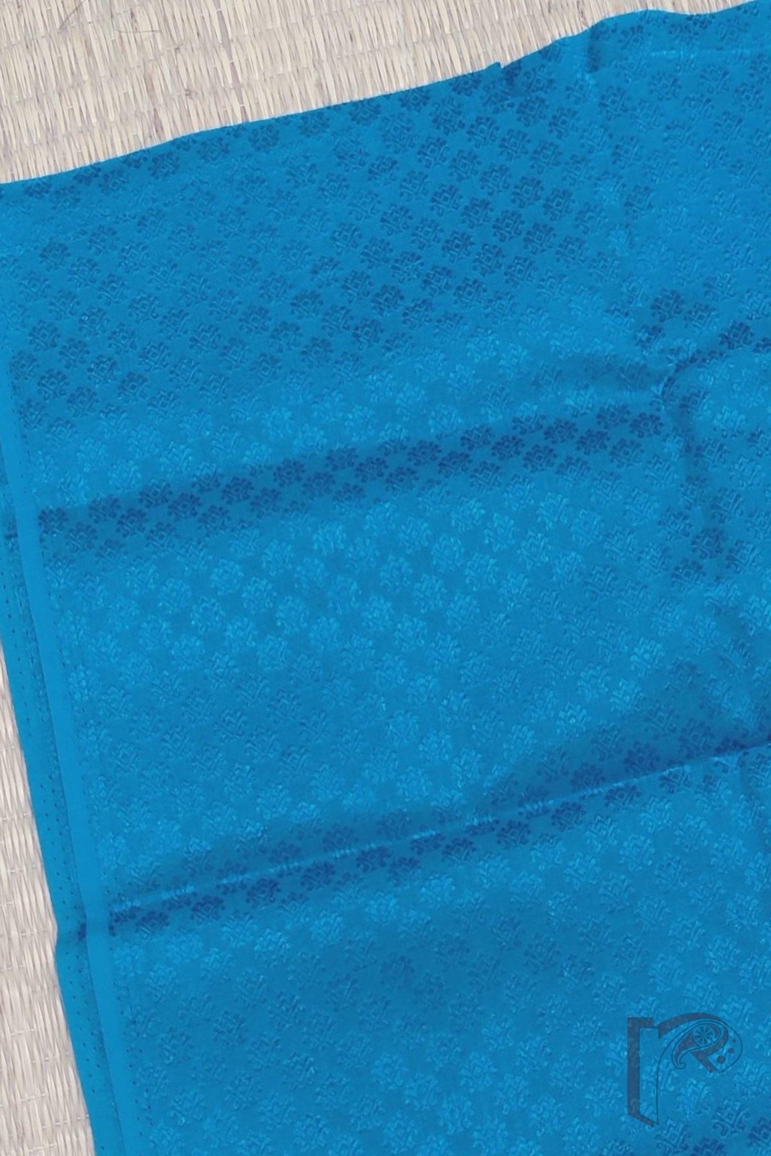 Cobalt Blue Cotton Blouse with Artistic Self-Weave Motifs – Unstitched Blouse Piece - Image 2