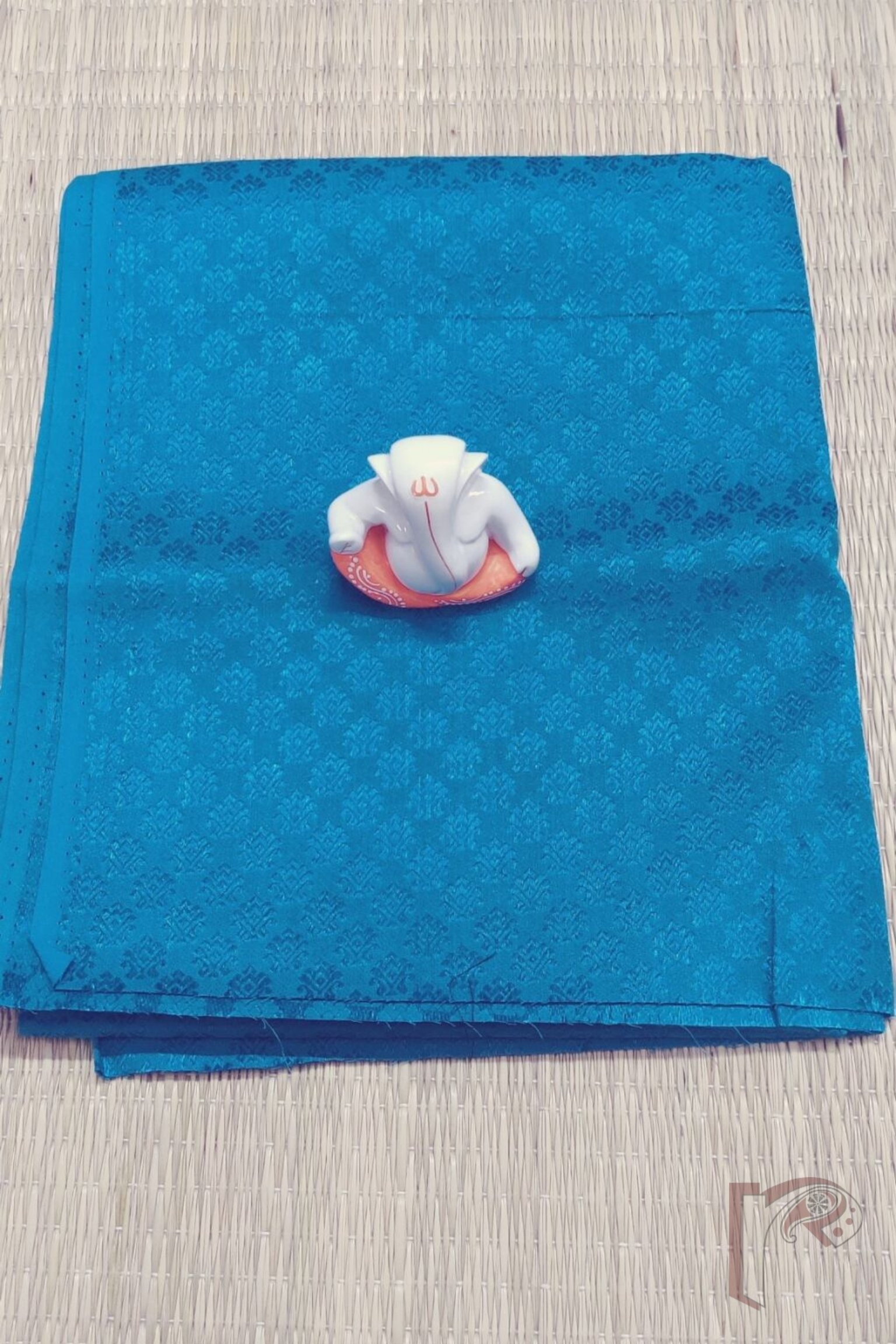 Cobalt Blue Cotton Blouse with Artistic Self-Weave Motifs – Unstitched Blouse Piece