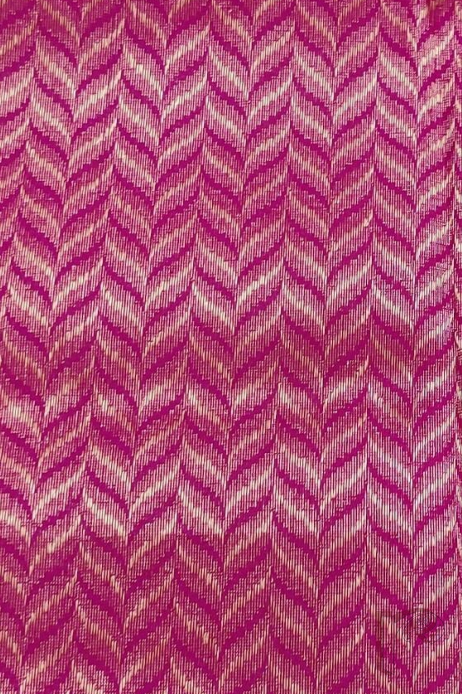 Hot Pink Cotton Blouse with Artistic Motifs in Yellow and Gold – Unstitched Blouse Piece - Image 3