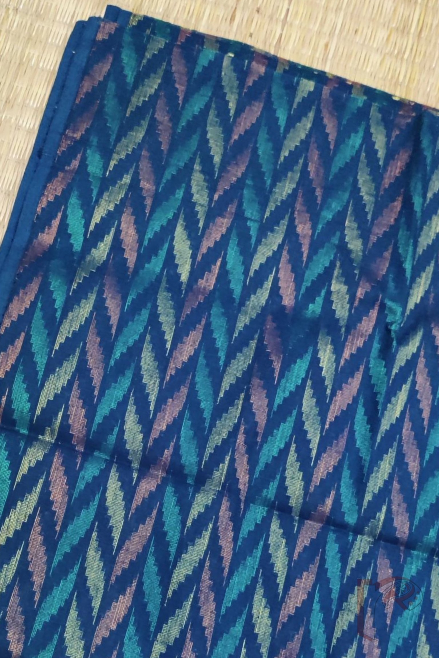 Navy Blue Cotton Blouse with Multicolor Zigzag Stripes – Unstitched Blouse Piece - Image 2