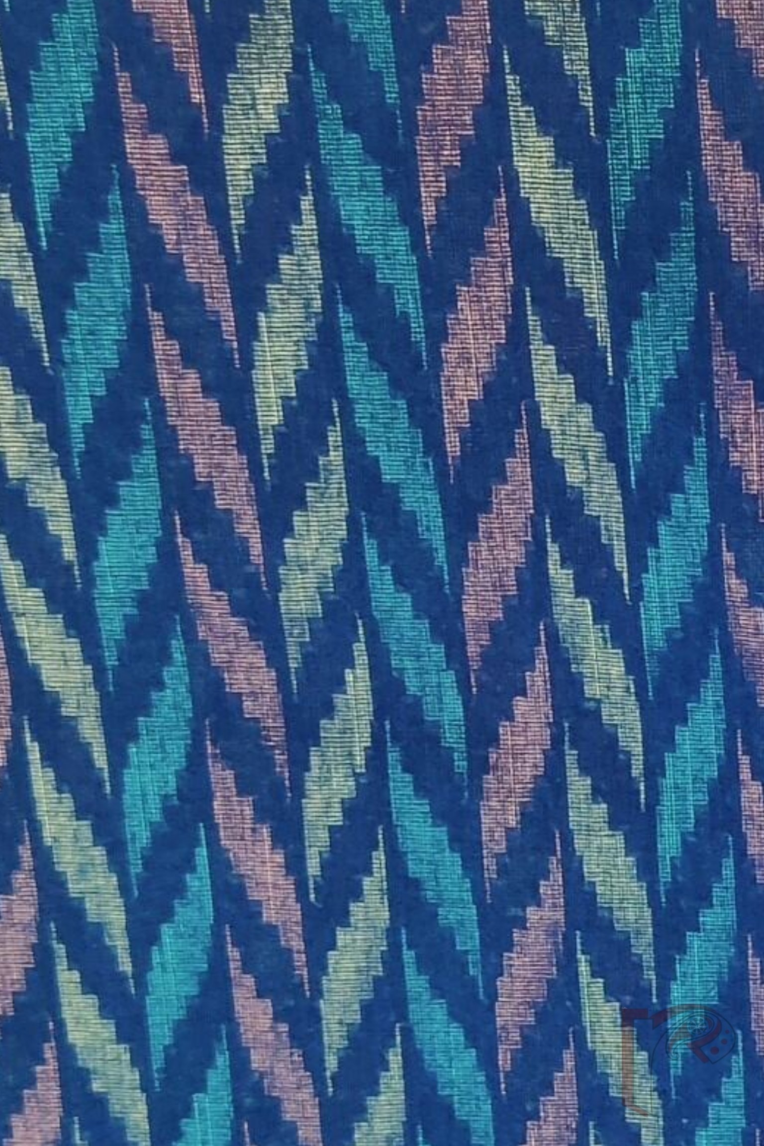 Navy Blue Cotton Blouse with Multicolor Zigzag Stripes – Unstitched Blouse Piece - Image 3