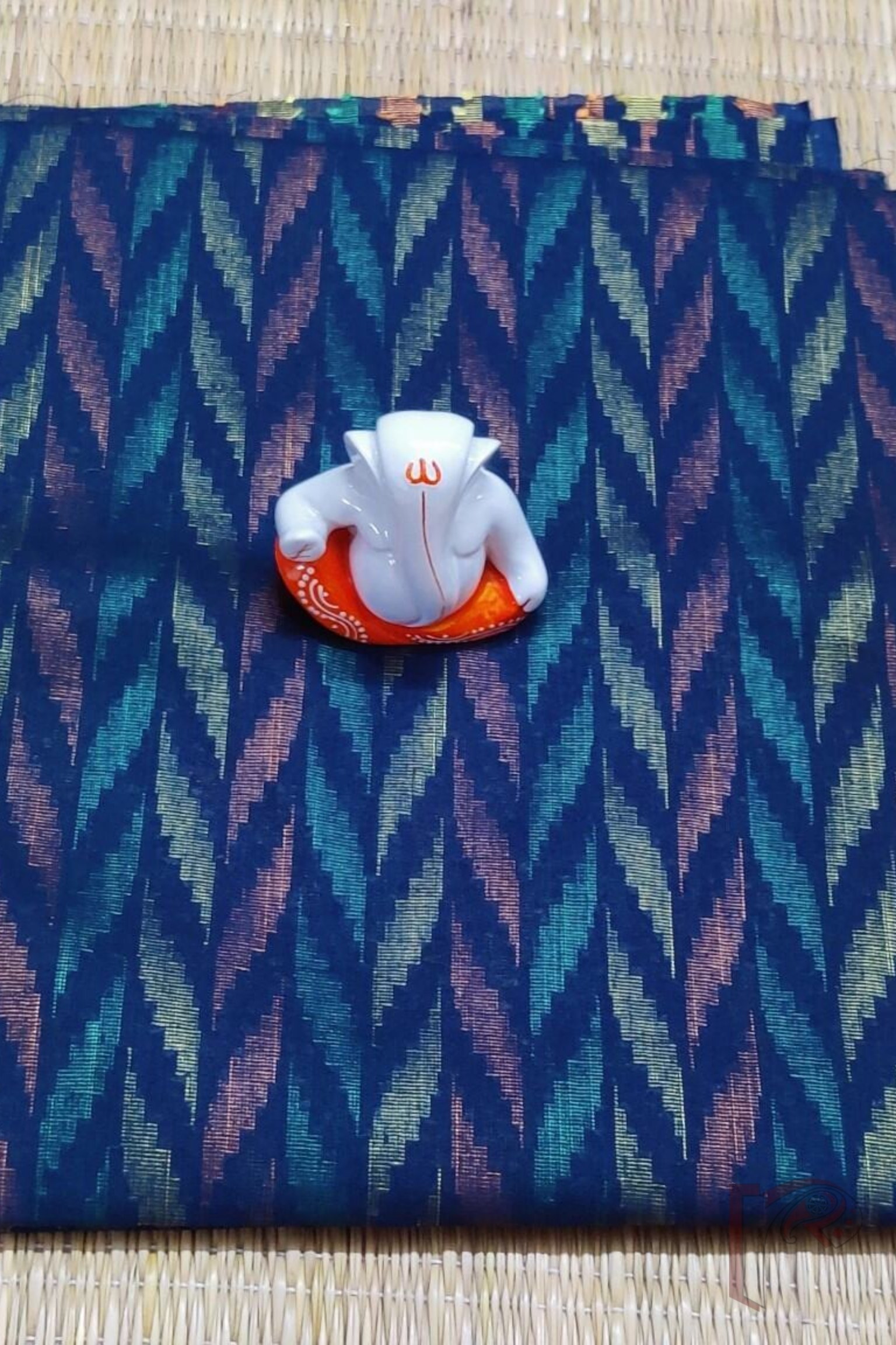 Navy Blue Cotton Blouse with Multicolor Zigzag Stripes – Unstitched Blouse Piece