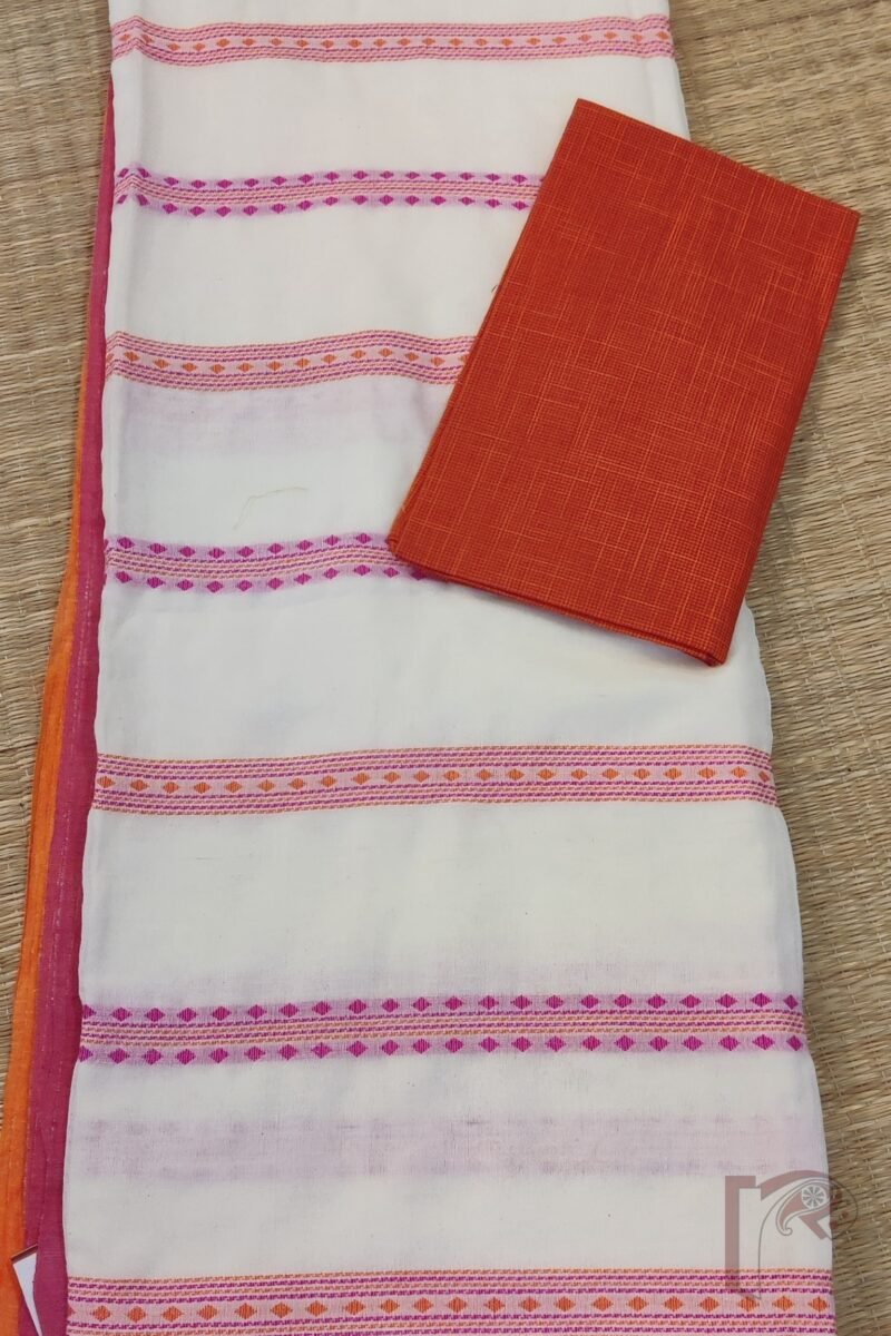 Cotton Chronicles: White Chiffon‑Weave Geometric Mercerized Cotton Saree - Image 2