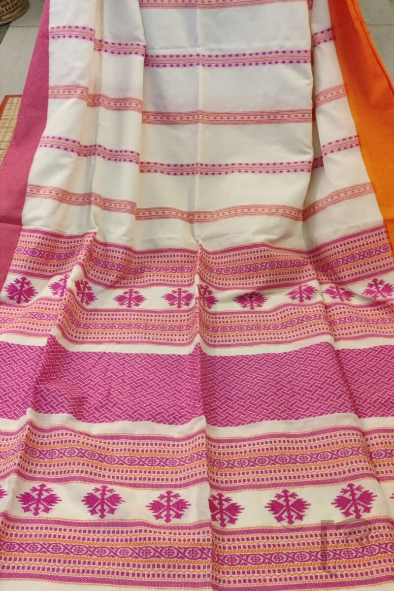 Cotton Chronicles: White Chiffon‑Weave Geometric Mercerized Cotton Saree - Image 3