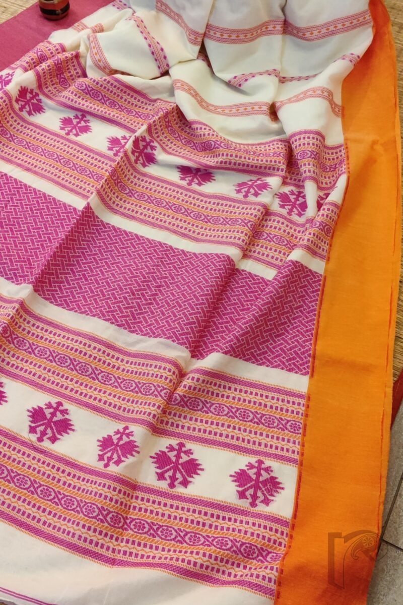Cotton Chronicles: White Chiffon‑Weave Geometric Mercerized Cotton Saree - Image 6