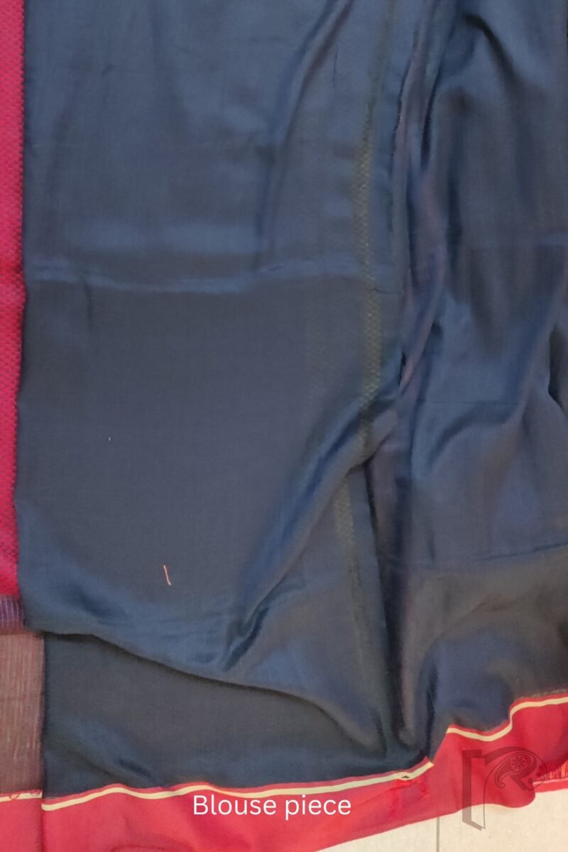 Cotton Chronicles: Navy Blue Kantha‑Accented Mercerized Cotton Saree - Image 10