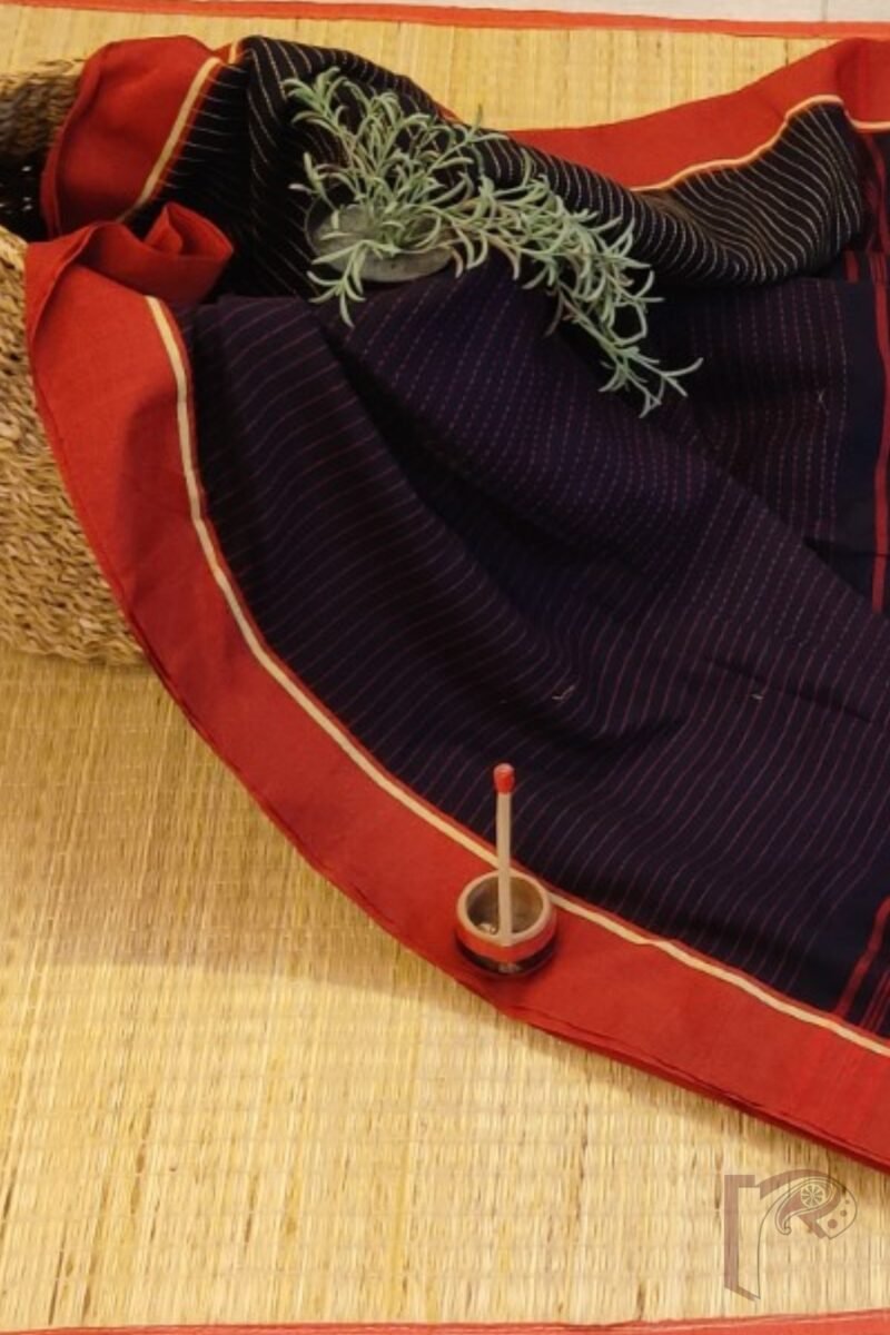 Cotton Chronicles: Navy Blue Kantha‑Accented Mercerized Cotton Saree - Image 5