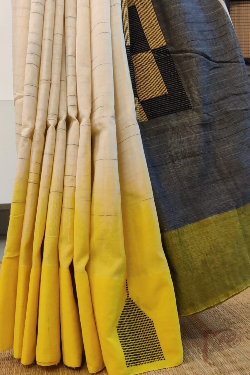 Cotton Chronicles: Cream Dual‑Border Asymmetrical Mercerized Saree - Image 4