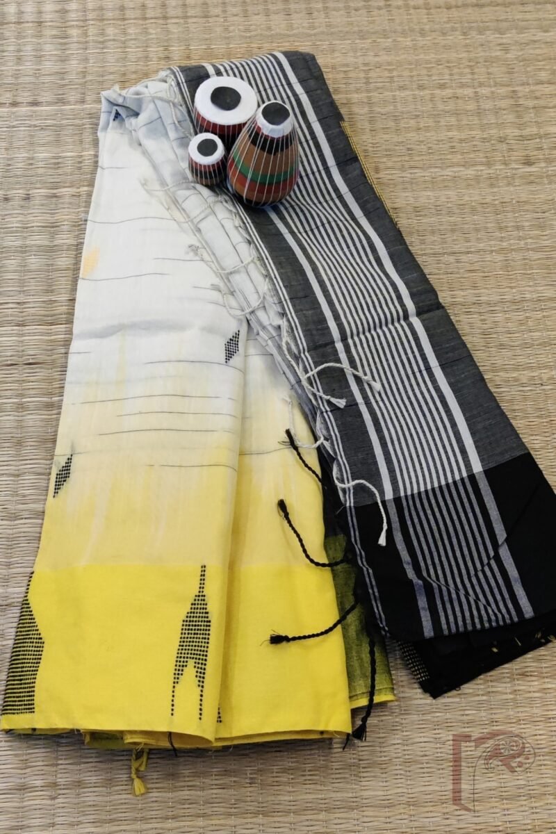 Cotton Chronicles: Cream Dual‑Border Asymmetrical Mercerized Saree