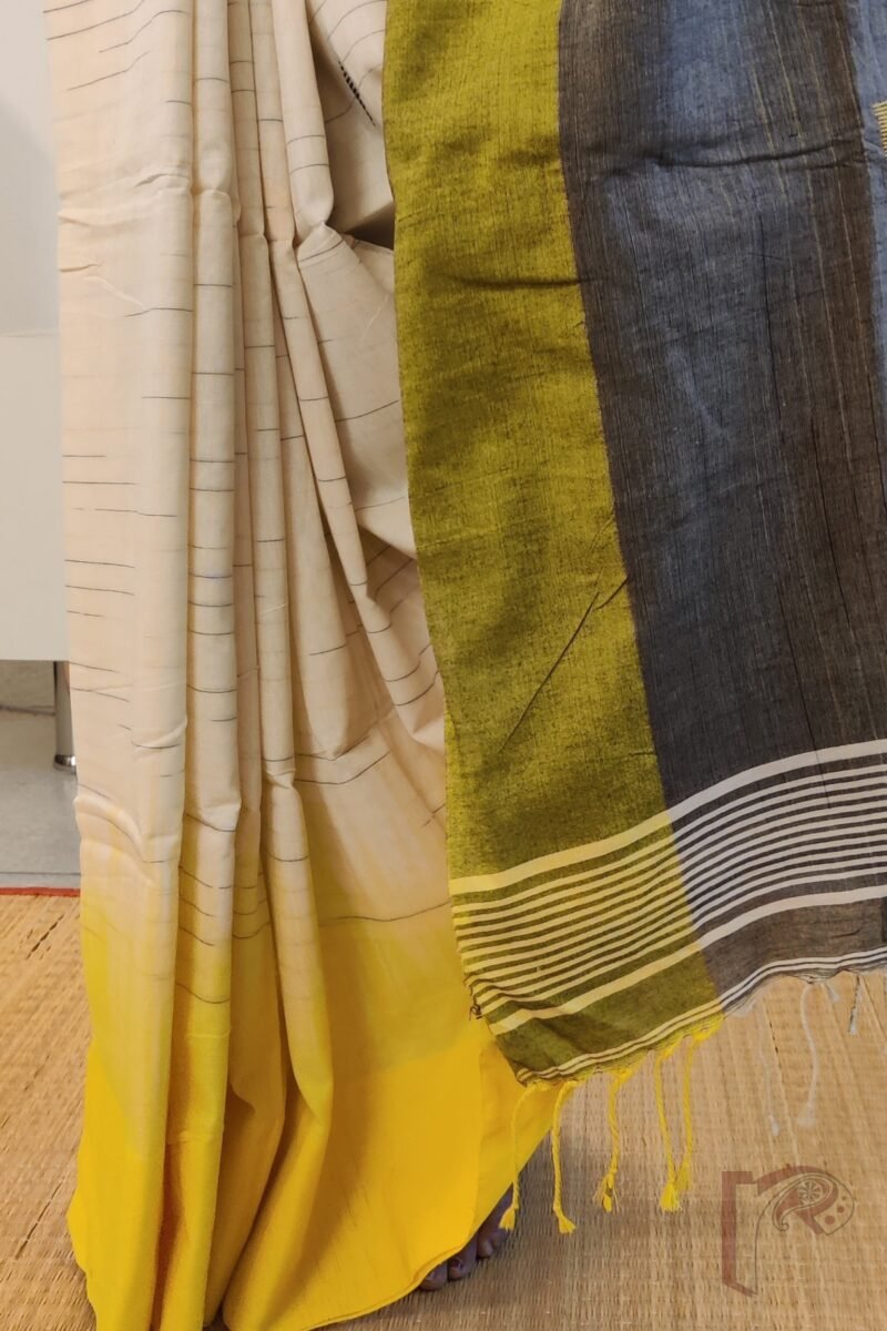 Cotton Chronicles: Cream Dual‑Border Asymmetrical Mercerized Saree - Image 9