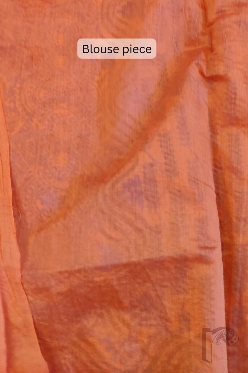 Chanderi Charisma – Coral Chanderi Silk Saree with Blue Hand Embroidered Floral Diagonals and Ornate Pallu - Image 8