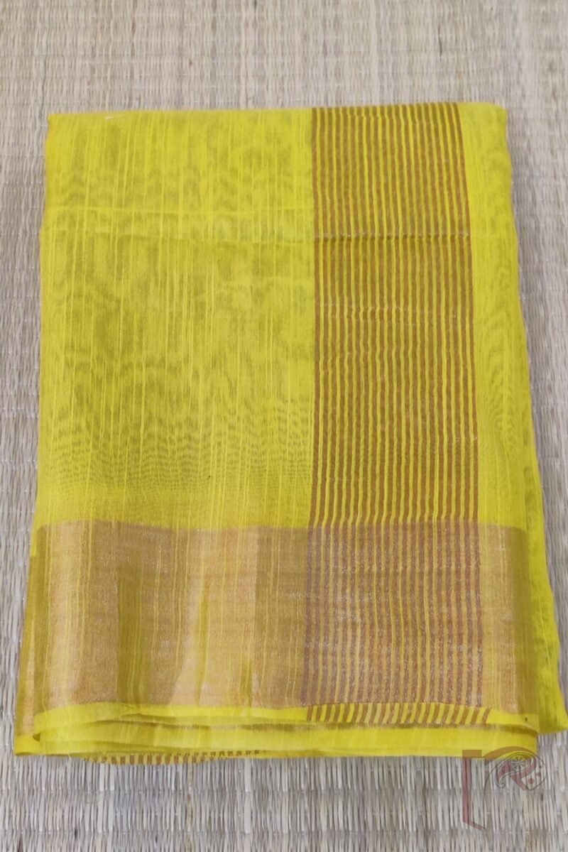 Jayshree Jiva - Black Cotton Silk Saree with Yellow Floral Bunch Print and Broad Yellow Zari Border - Image 6