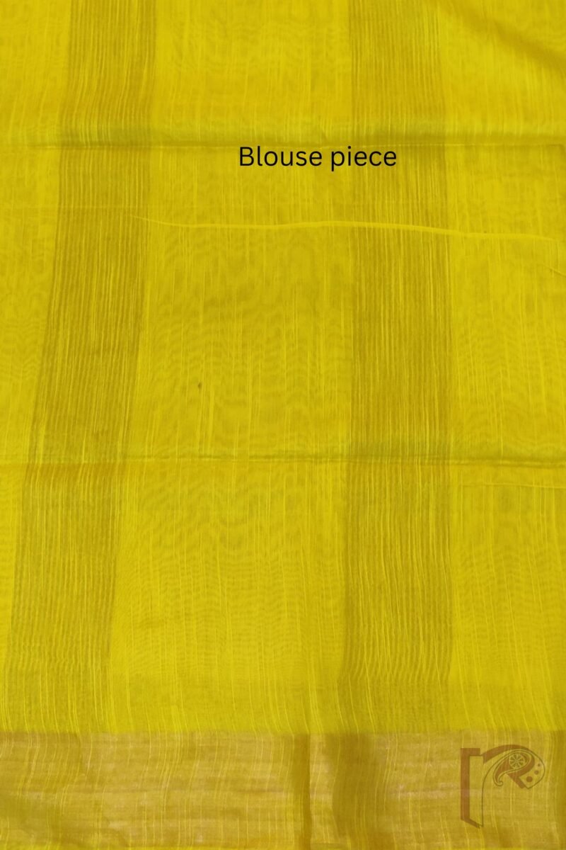 Jayshree Jiva - Black Cotton Silk Saree with Yellow Floral Bunch Print and Broad Yellow Zari Border - Image 7
