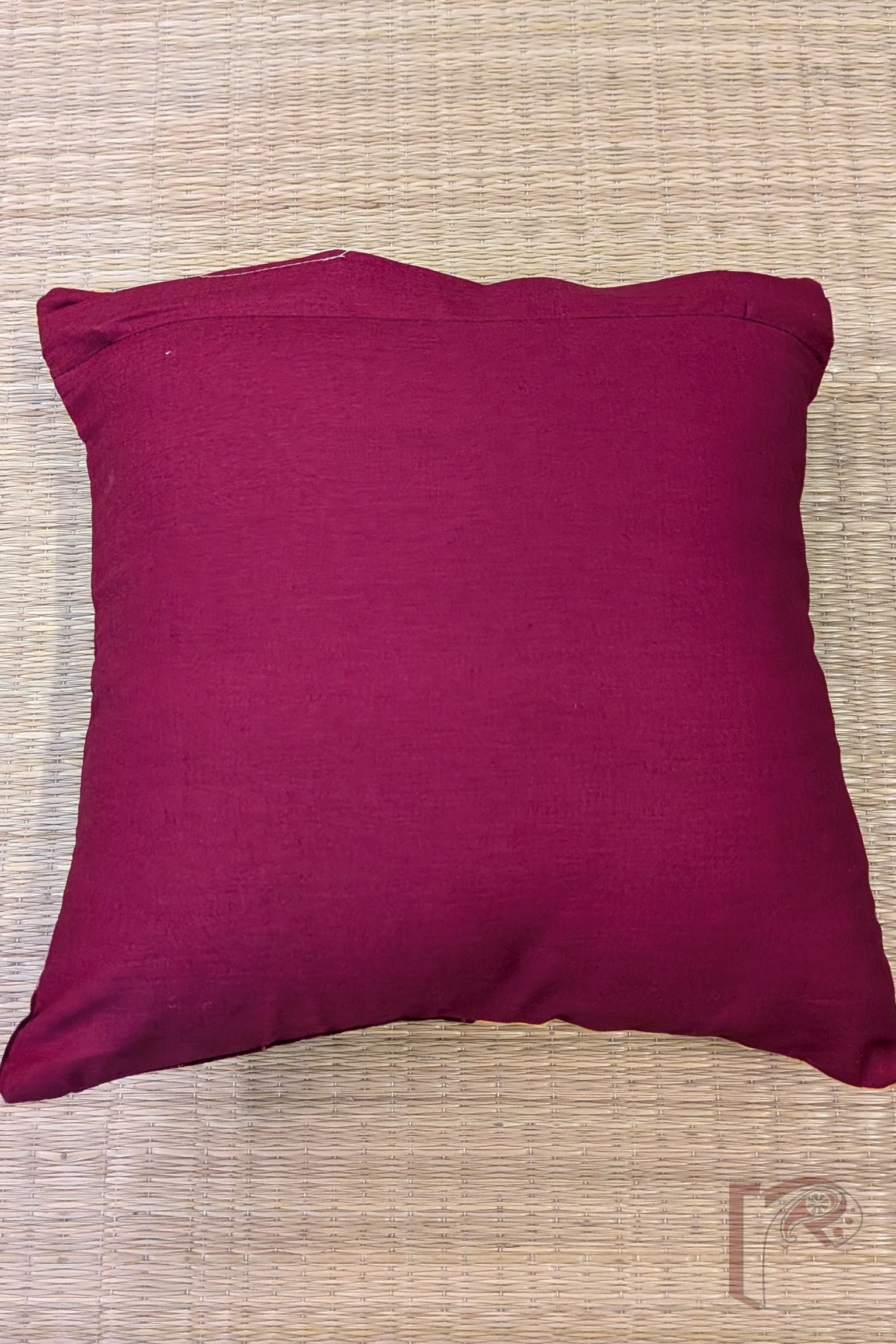 Cozy Cushion: Maroon Ikat and Bright Golden Yellow Mangalgiri Cotton Box Pattern Cushion Cover 12" x 12" - Image 6