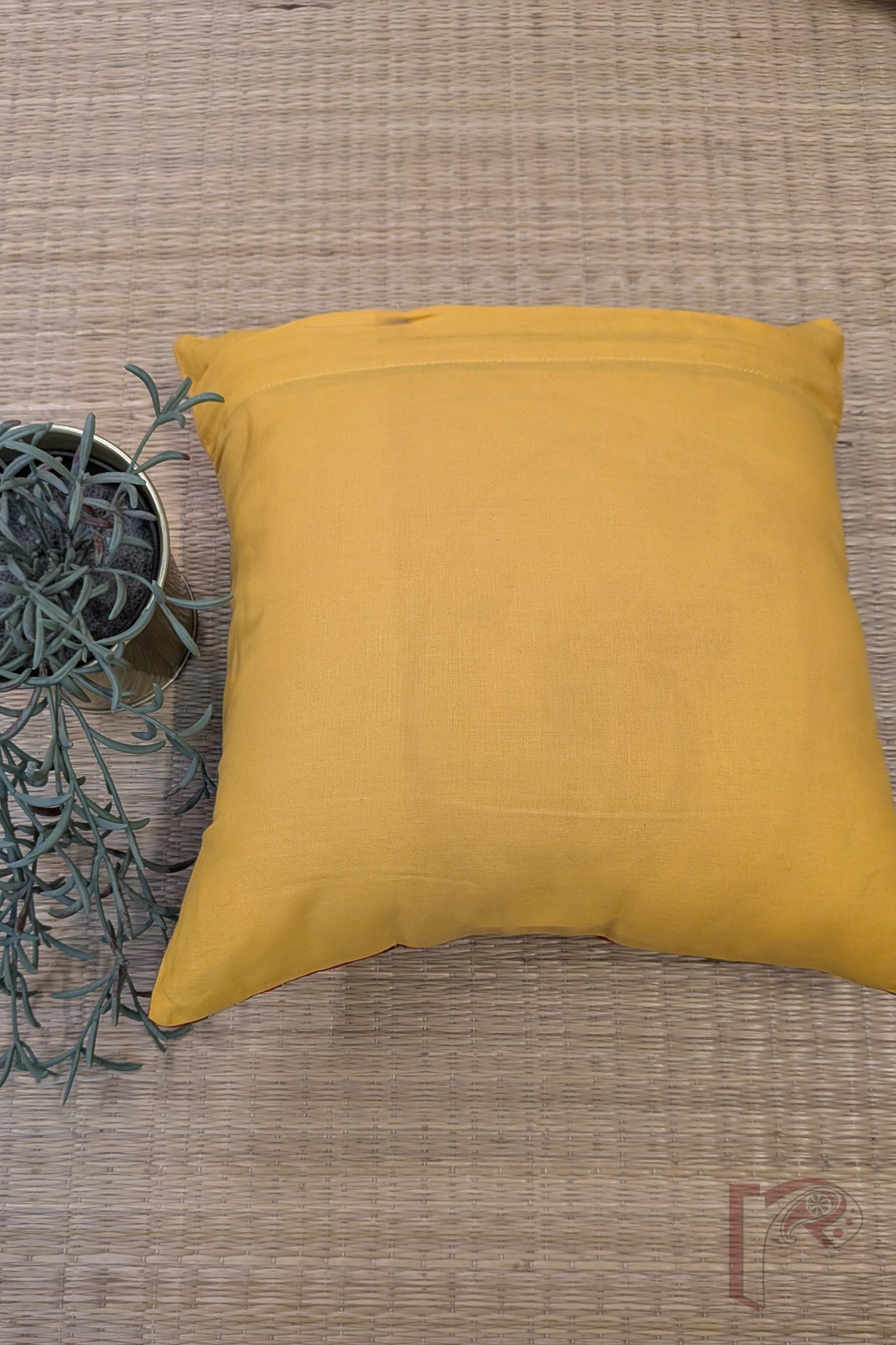 Cozy Cushion: Red Printed Horse and Leaf Vine Cotton Cushion Cover 12" x 12" - Image 7