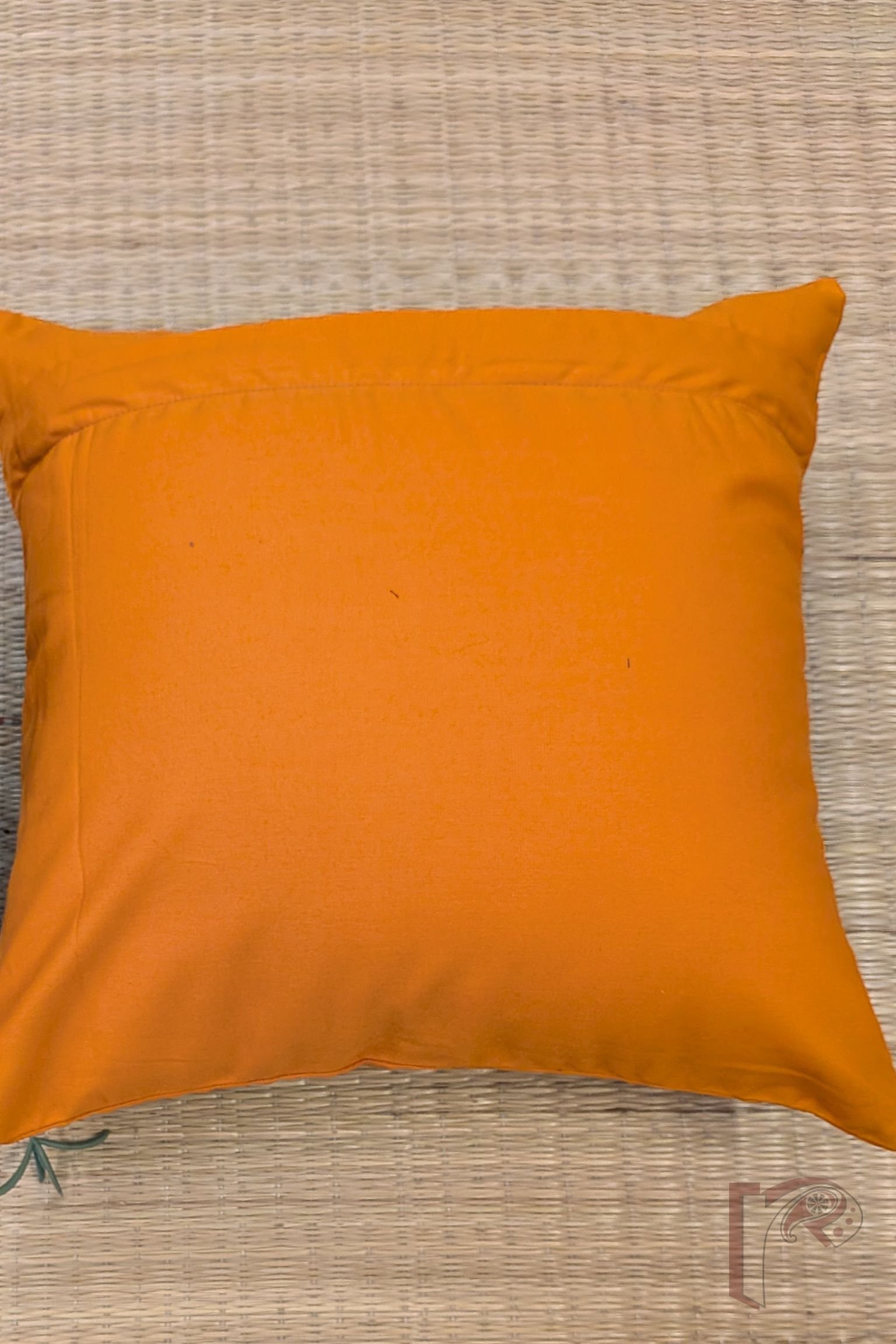 Cozy Cushion: Orange Cotton with Red and Green Check Box Pattern Mangalgiri Cushion Cover 12" x 12" - Image 7