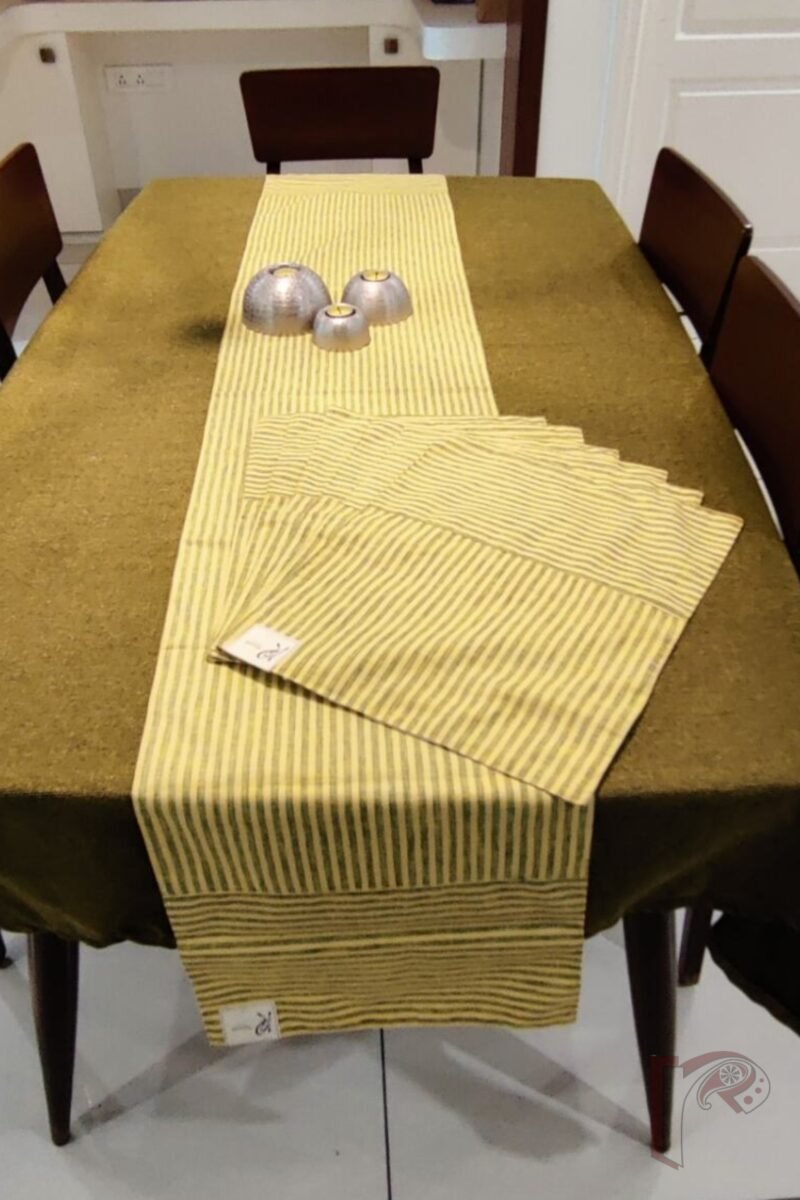Rustic Runners - Lemon Yellow and Green Pinstripe Cotton Linen Table Runner Set – 6 Mats and 1 Runner - Image 8