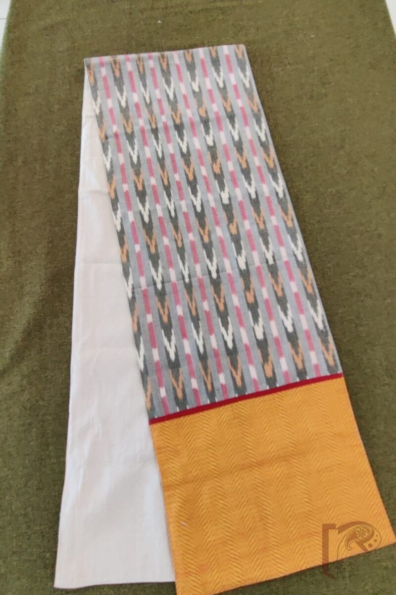 Rustic Runners - Orange and Dull Green Mangalgiri Cotton Table Runner Set with Red Ikat Detail – 6 Mats and 1 Runner - Image 8