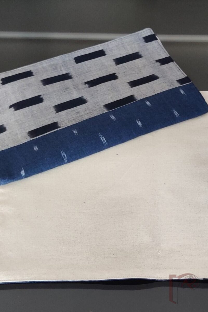 Rustic Runners - Navy Blue and Grey Ikat Cotton Table Runner Set with Rectangular Dash Patterns – 6 Mats and 1 Runner - Image 6
