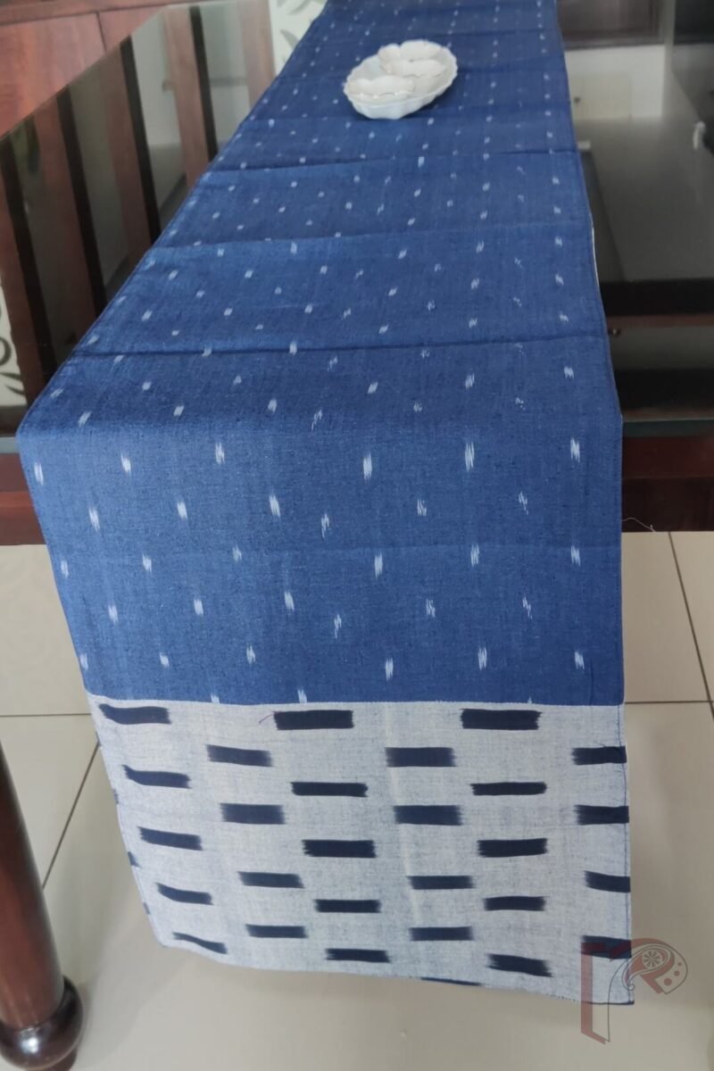 Rustic Runners - Navy Blue and Grey Ikat Cotton Table Runner Set with Rectangular Dash Patterns – 6 Mats and 1 Runner - Image 7
