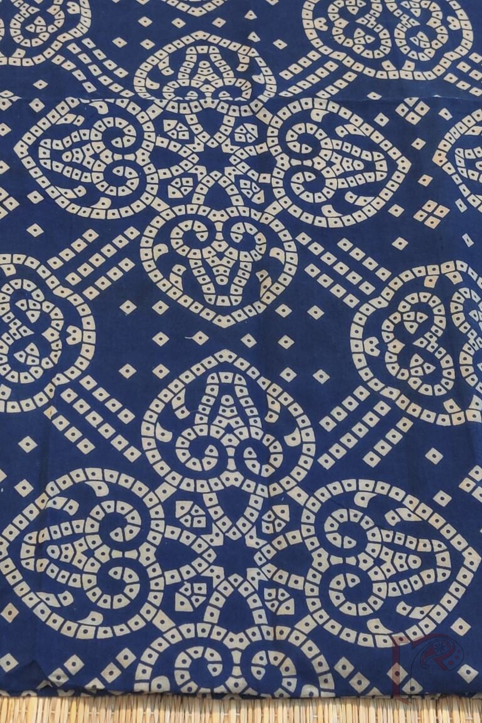 Blue Cotton with Cream Bandhani Style Ajrakh Print Unstitched Blouse Piece - Image 3