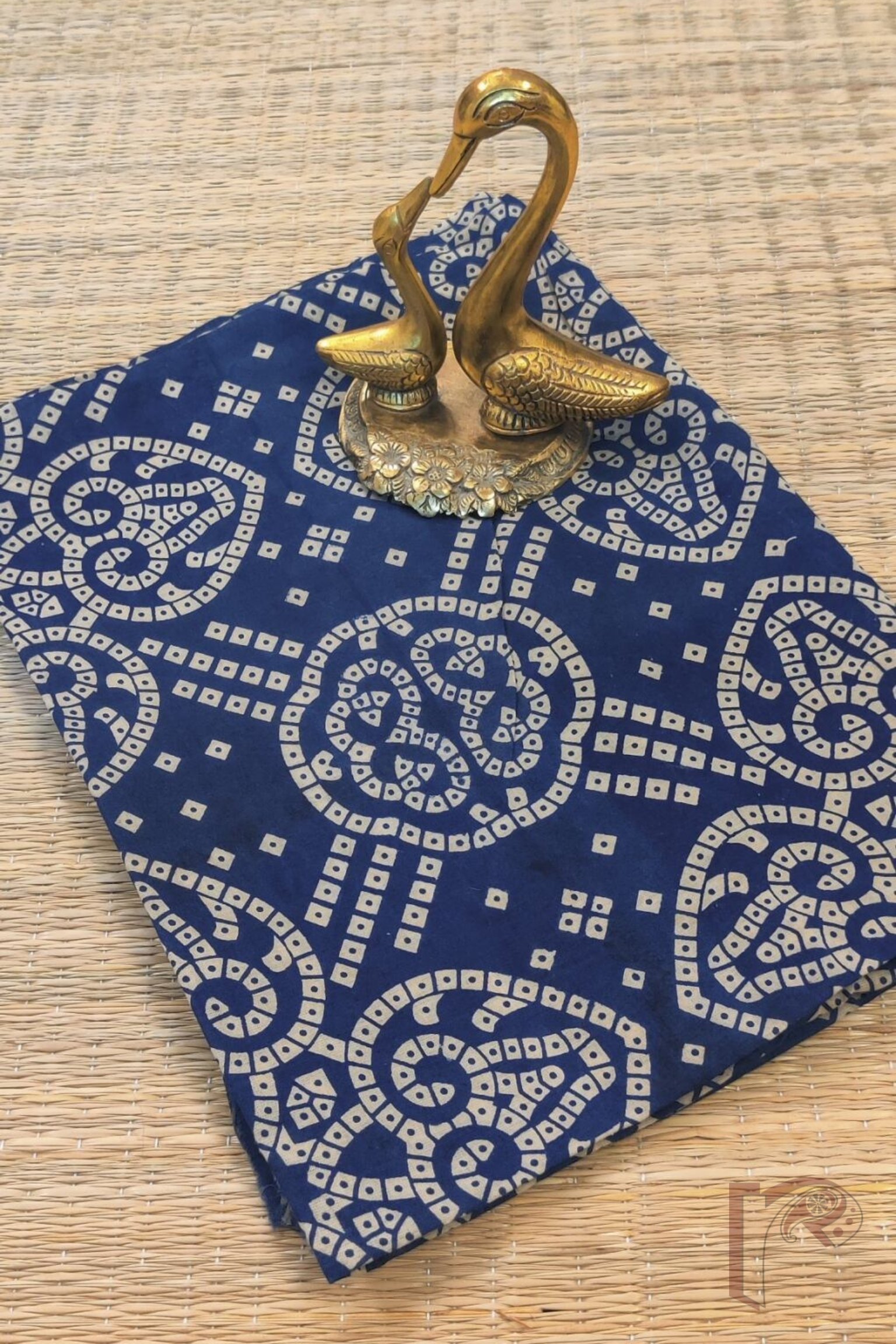 Blue Cotton with Cream Bandhani Style Ajrakh Print Unstitched Blouse Piece