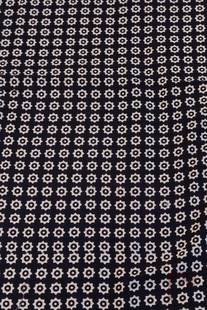 Black Cotton Ajrakh with Dense Cream Star Motifs Unstitched Blouse Piece - Image 3