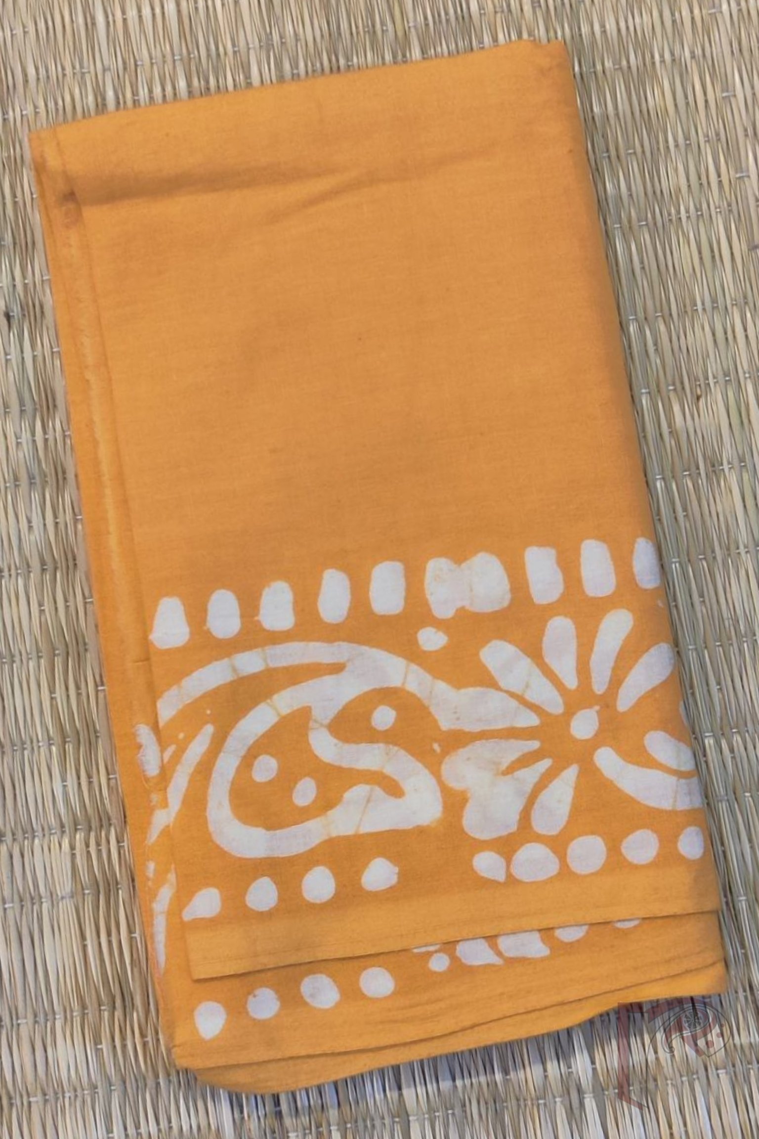 Mango Yellow Mul Cotton Blouse Piece with All-Over White Hand Batik Design - Image 3