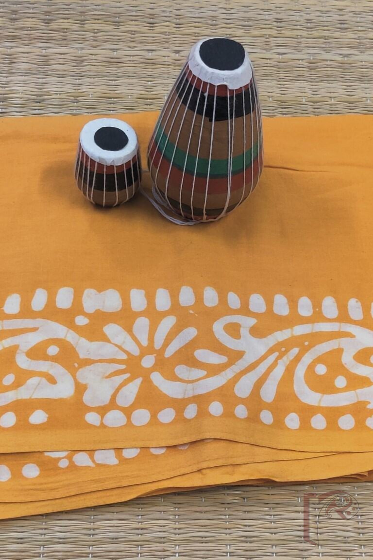 Mango Yellow Mul Cotton Blouse Piece with All-Over White Hand Batik Design