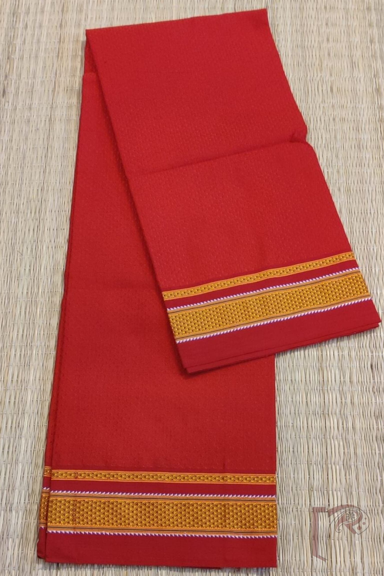 Red on Red Khun Weave Ilkal Blouse Piece with Subtle Golden-White Thread Border - Image 2