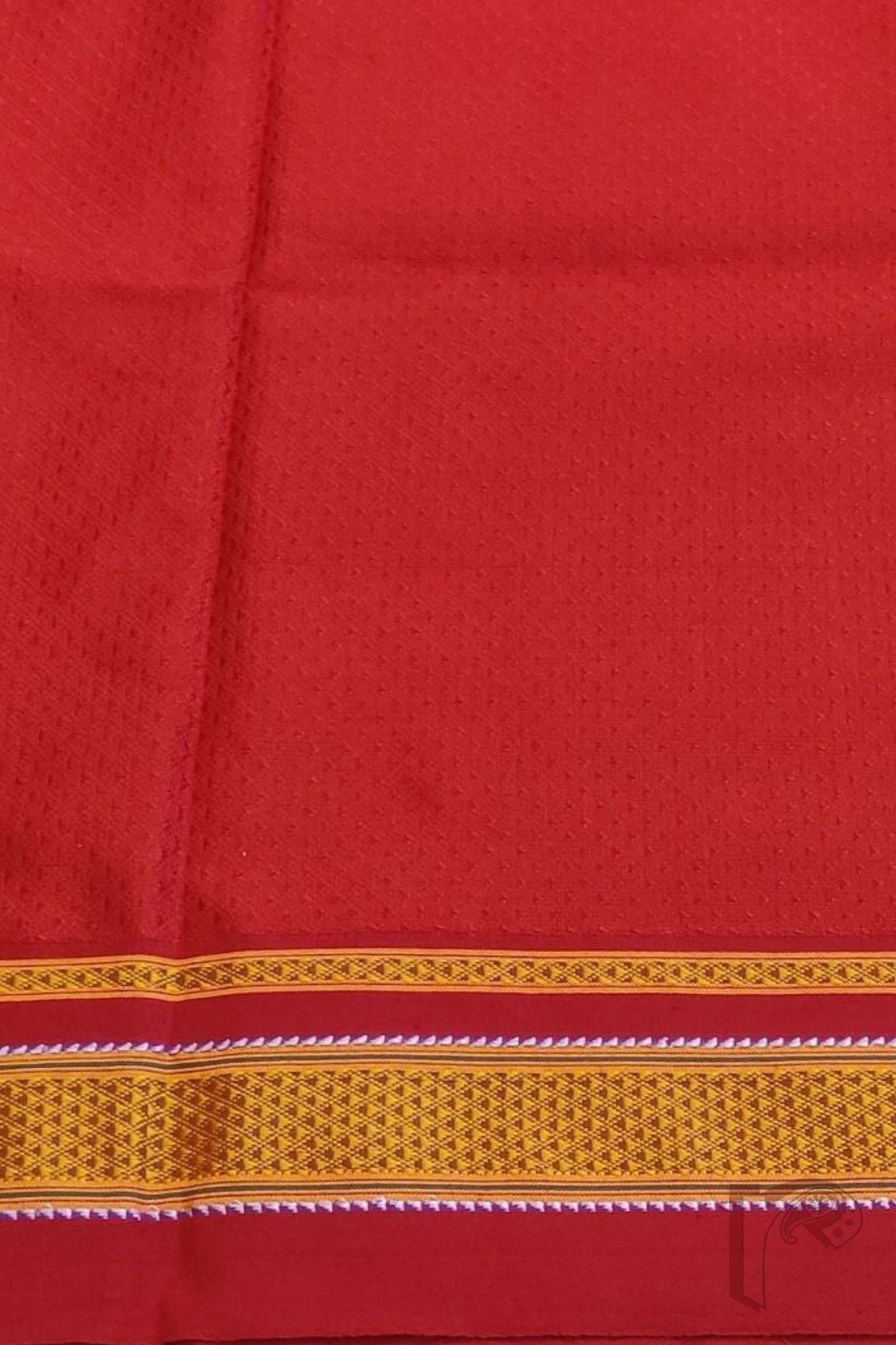 Red on Red Khun Weave Ilkal Blouse Piece with Subtle Golden-White Thread Border - Image 3