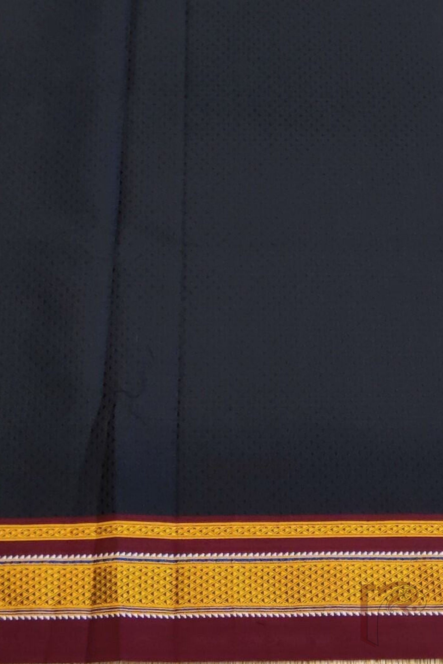 Black and Deep Maroon Khun Weave Ilkal Blouse Piece with Golden-White Thread Border - Image 3