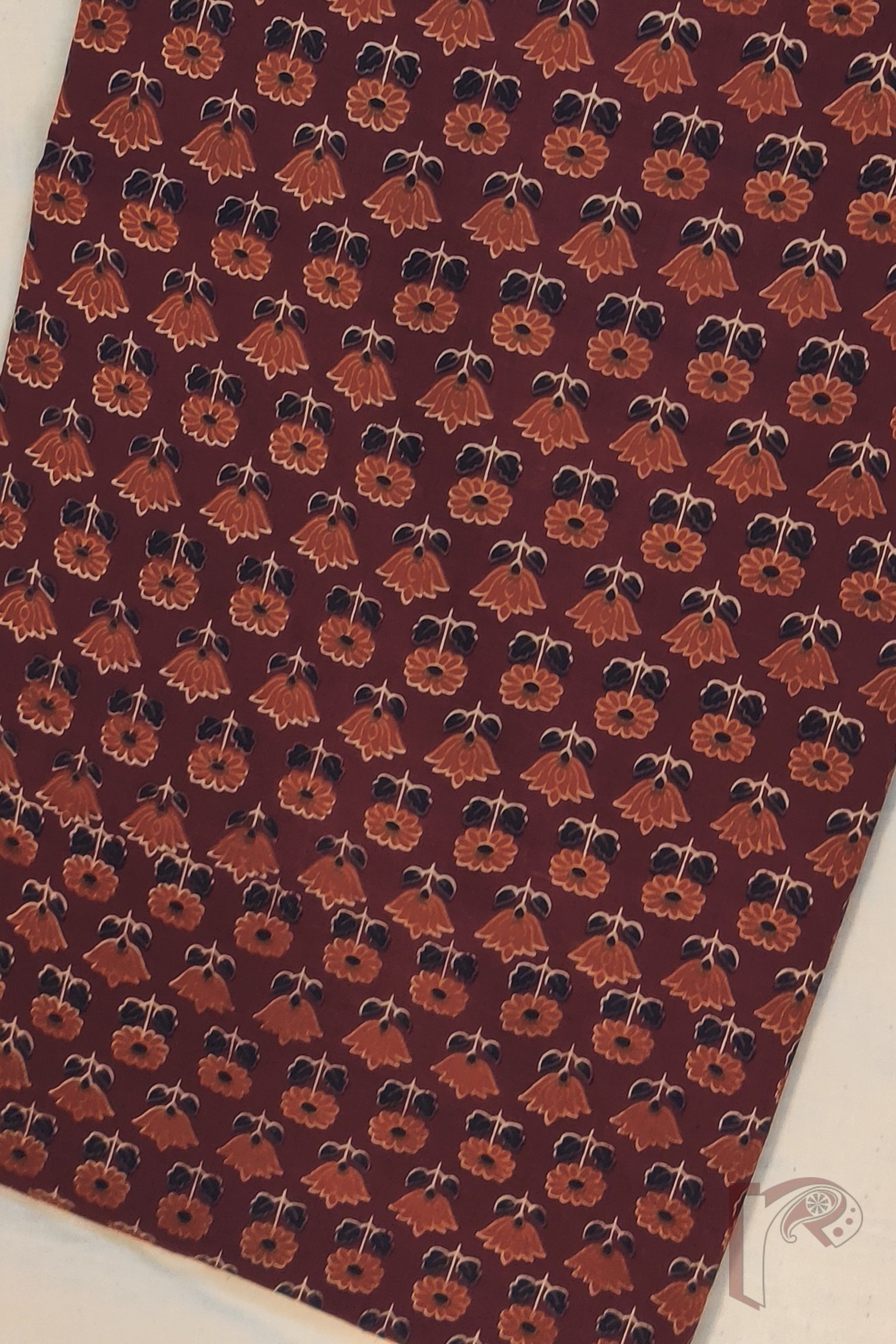 Suit stories – Maroon Mulmul Suit with Small Floral Print and Horizontal Pattern Bottom - Image 4