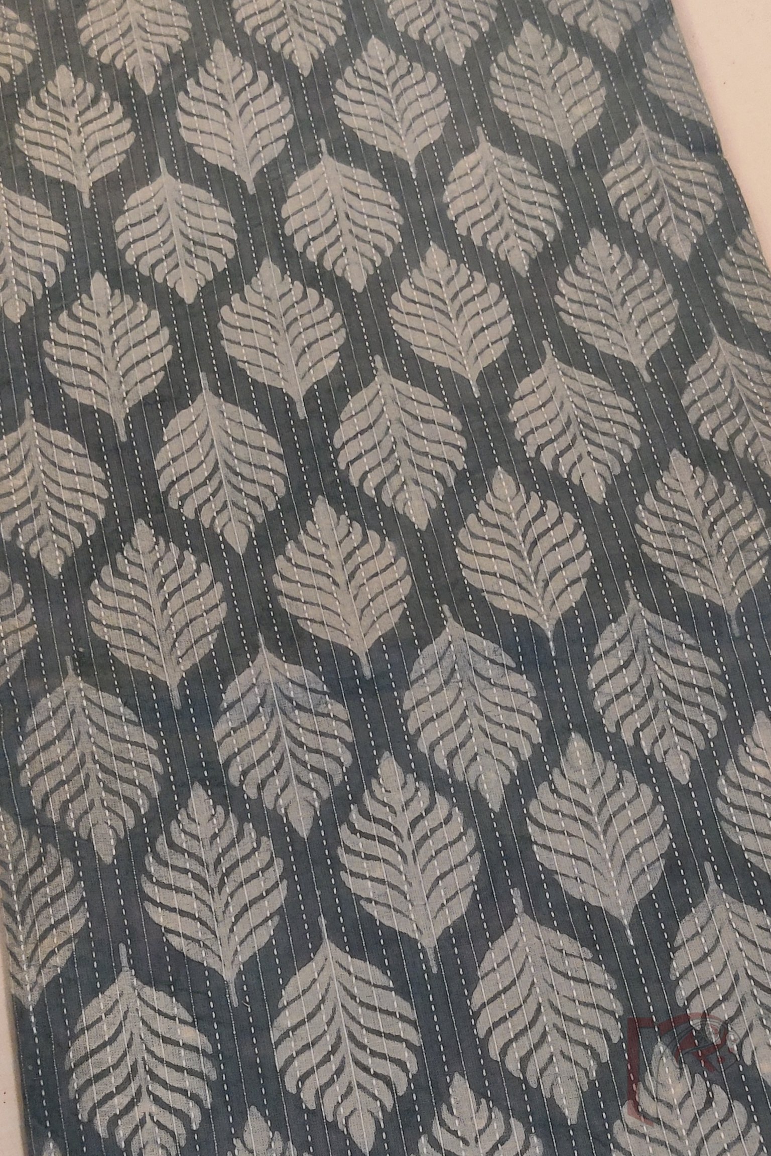 Suit stories – Bird Blue-Grey Mulmul Suit with Leaf Kurta and Triple Pinstripe Bottom - Image 4