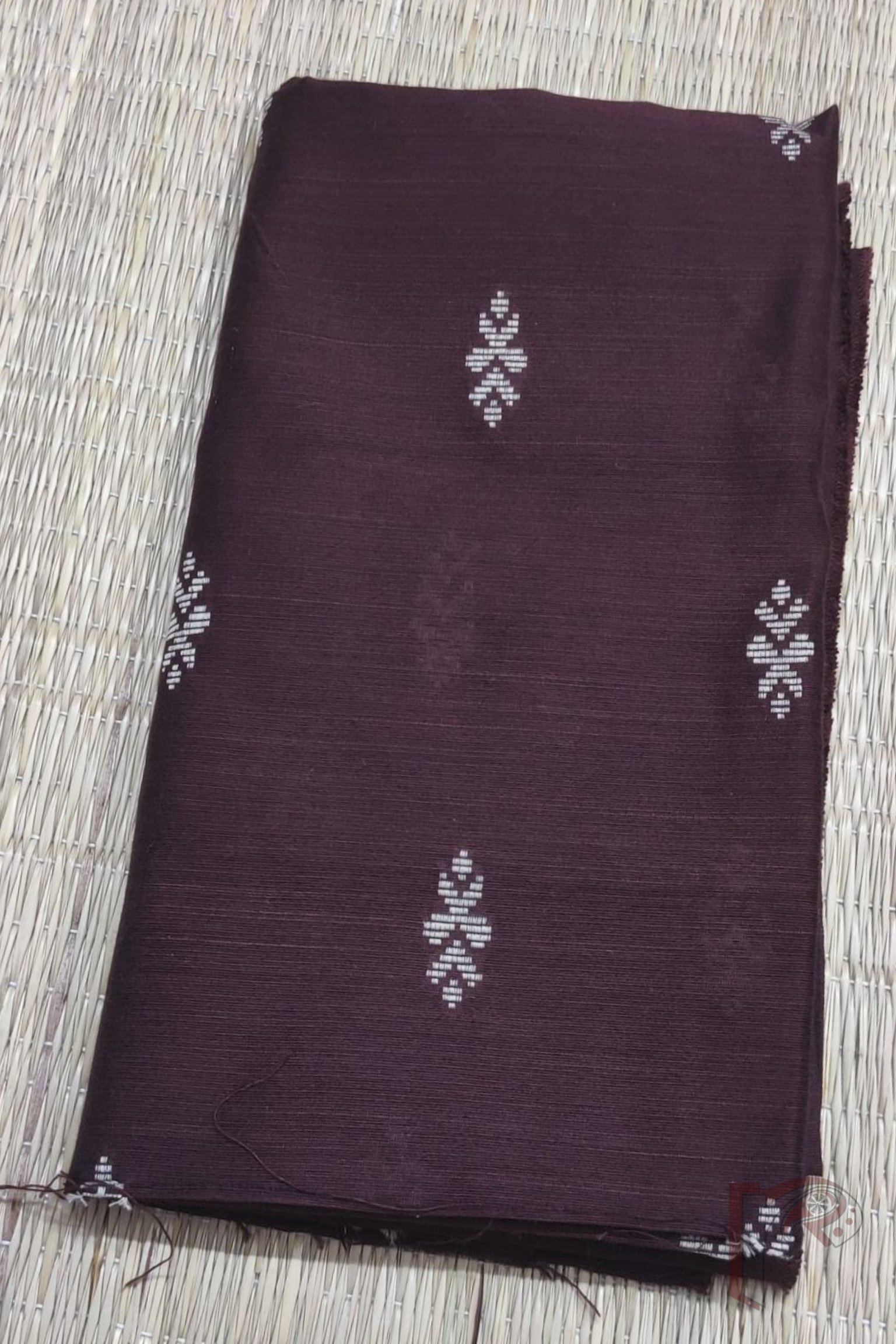 Coffee Brown Raw Silk Blouse with Arrow Motifs in Cream - Image 2