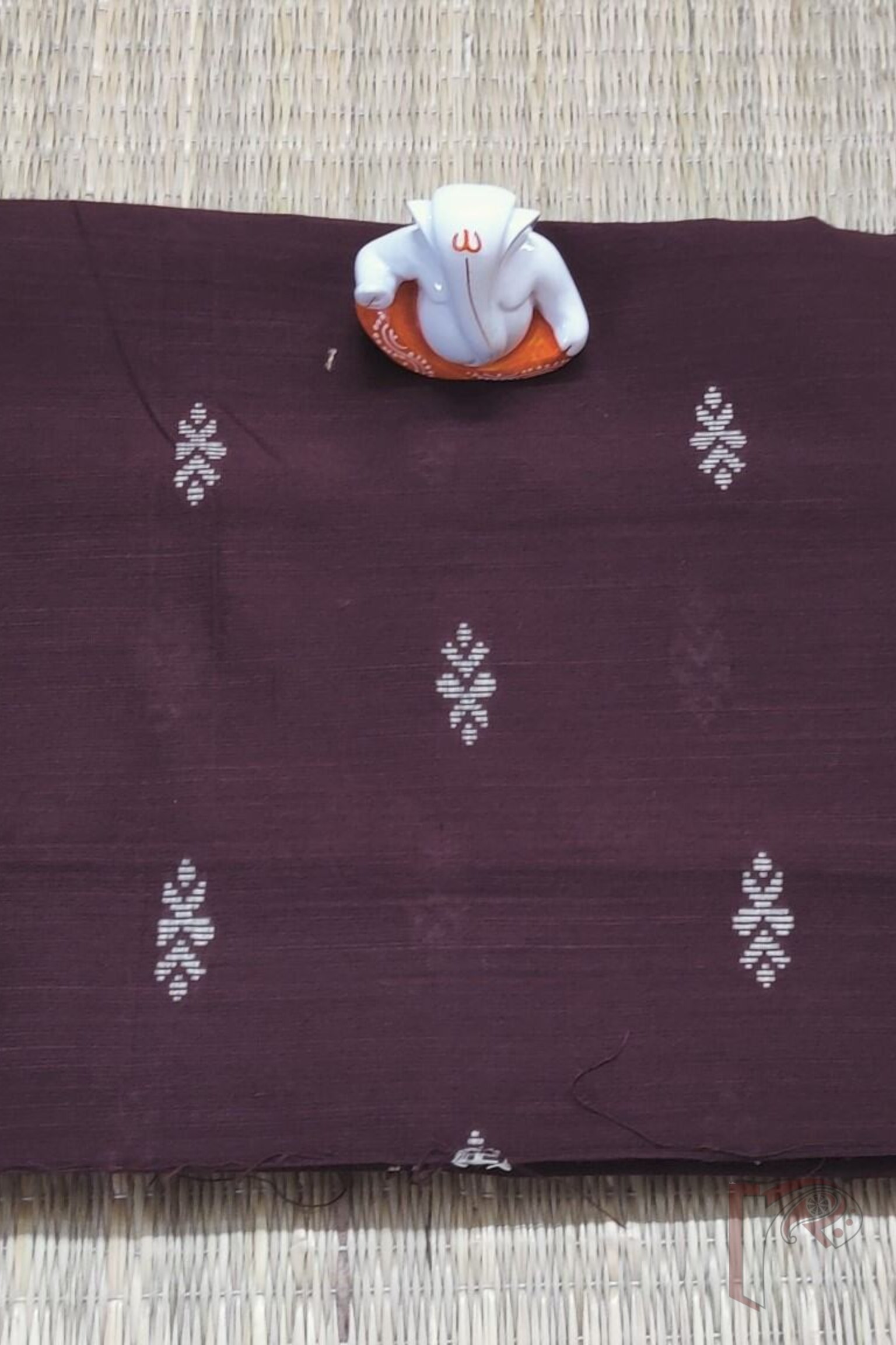 Coffee Brown Raw Silk Blouse with Arrow Motifs in Cream