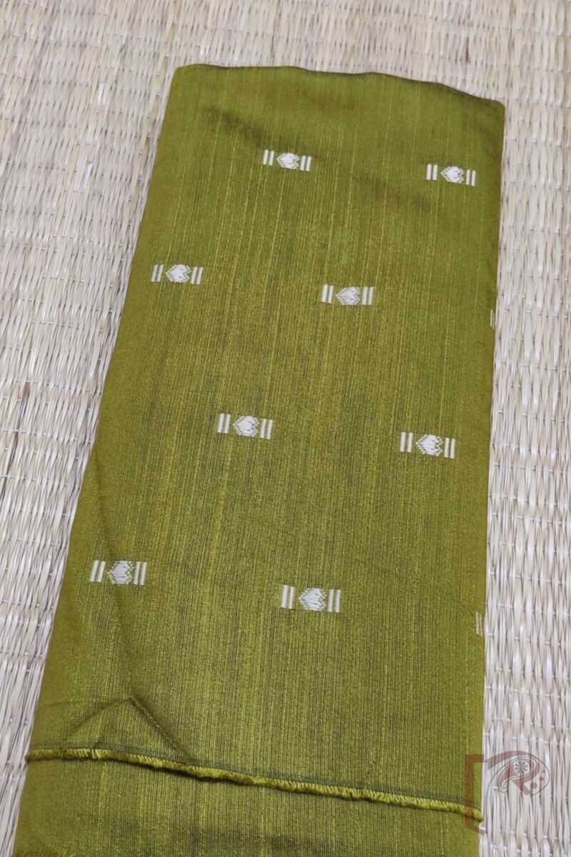 Mehendi Green Raw Silk Blouse with Cream Rectangular Motifs - Image 2