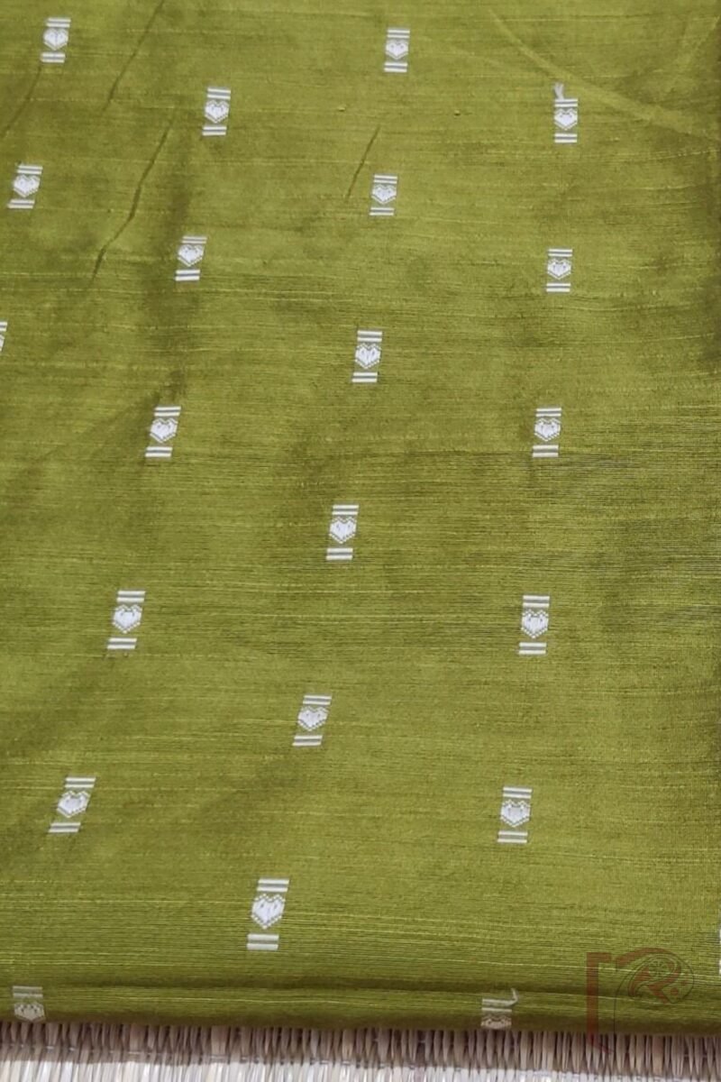 Mehendi Green Raw Silk Blouse with Cream Rectangular Motifs - Image 3