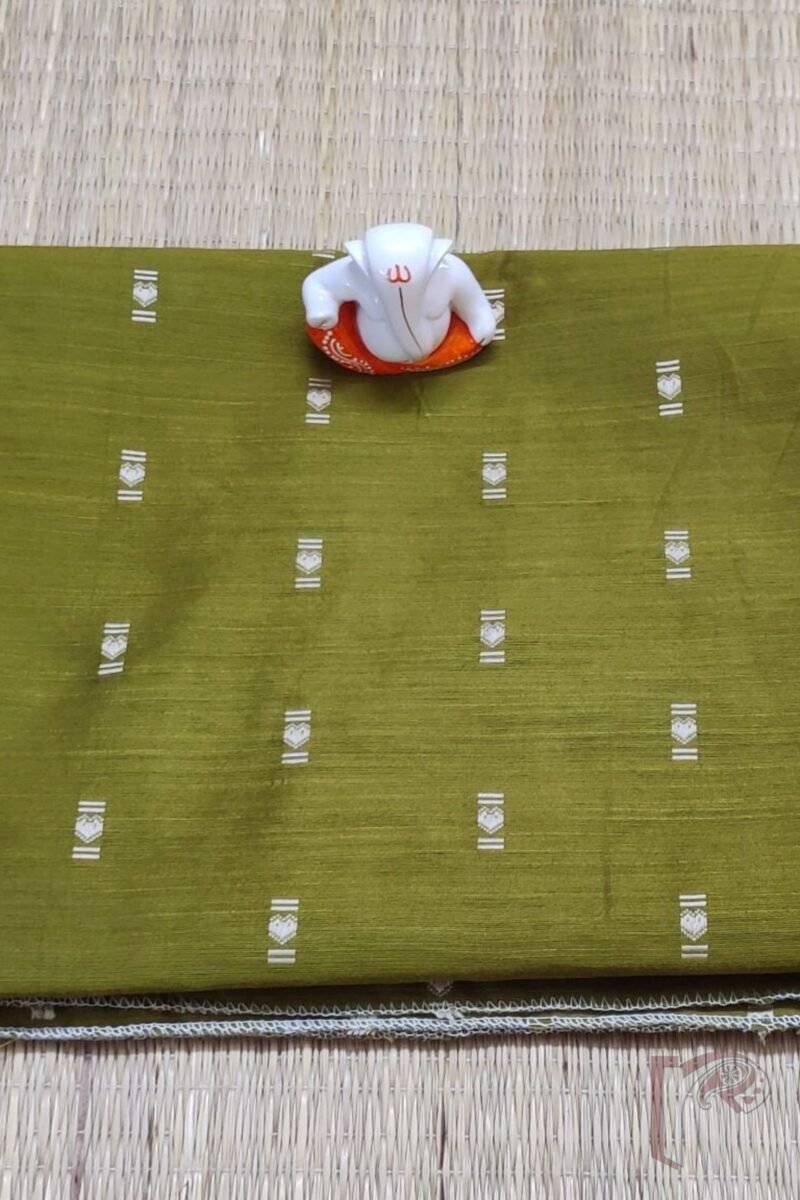 Mehendi Green Raw Silk Blouse with Cream Rectangular Motifs