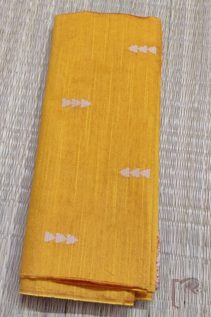 Bright Orange Raw Silk Blouse with Cream Triangular Motifs - Image 2