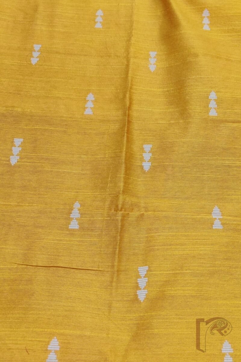 Bright Orange Raw Silk Blouse with Cream Triangular Motifs - Image 3