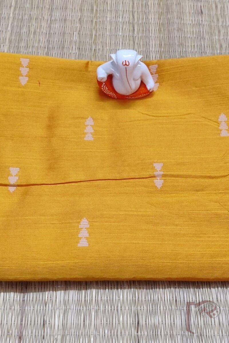 Bright Orange Raw Silk Blouse with Cream Triangular Motifs