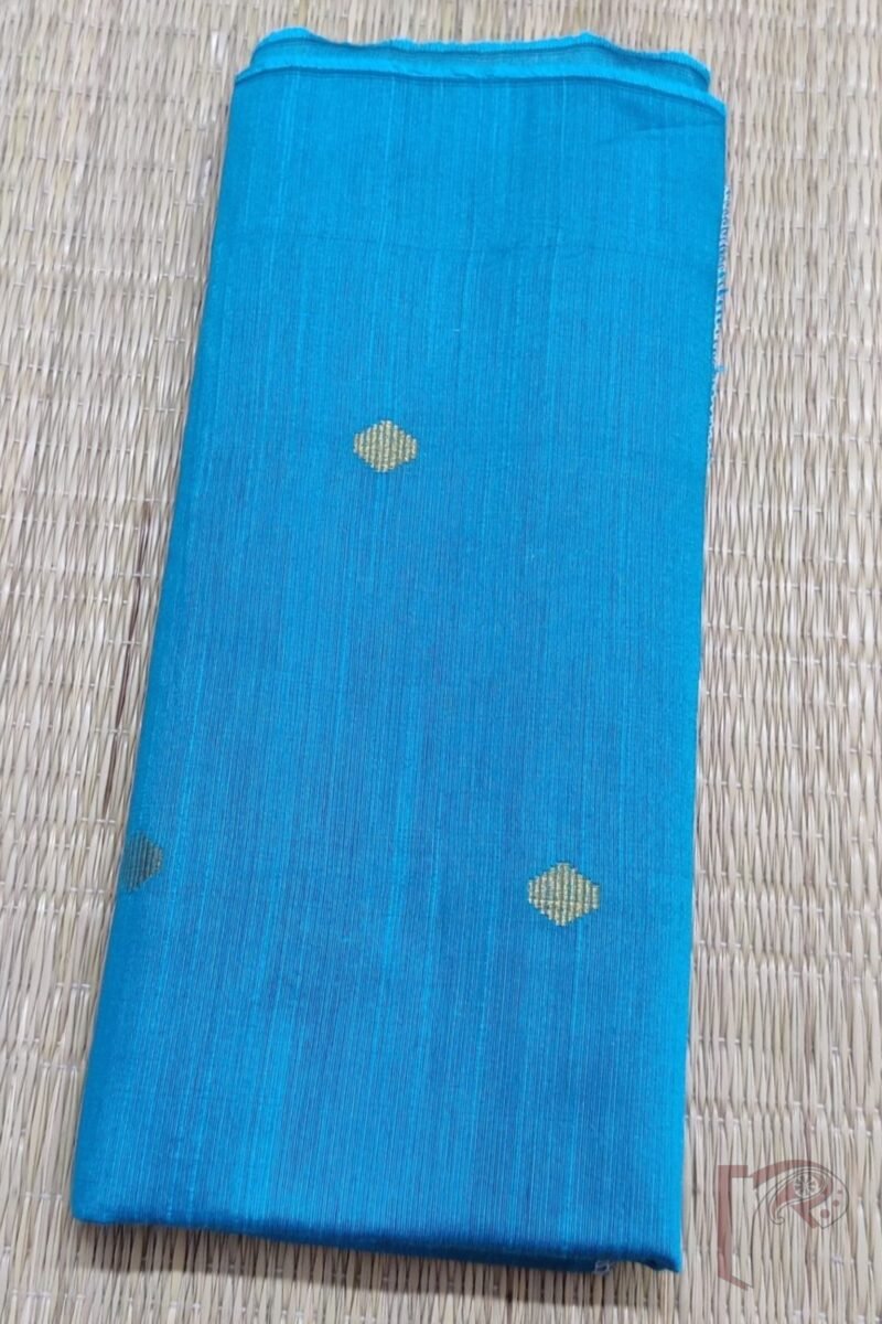 Emerald Blue Raw Silk Blouse with Gold Geometric Weave - Image 2