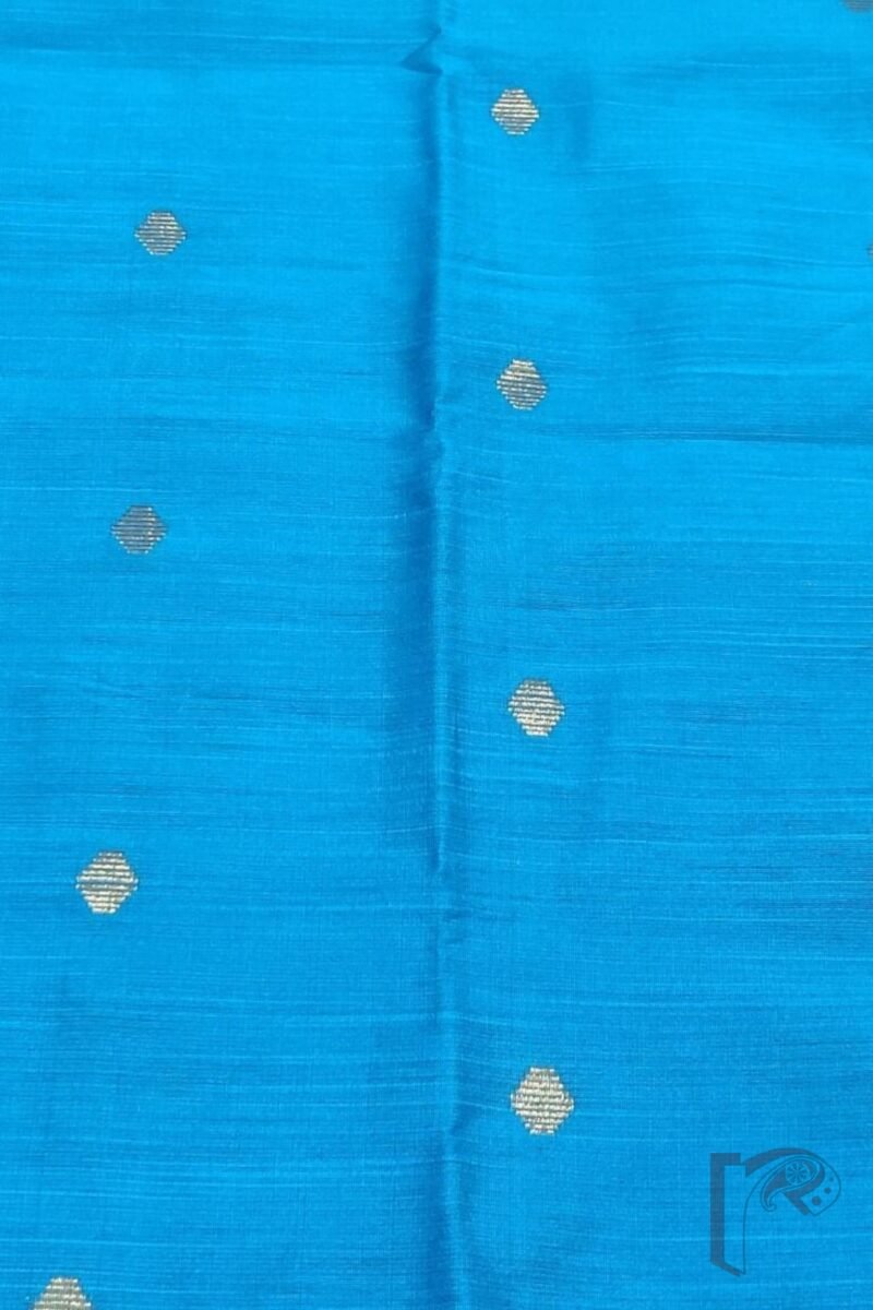 Emerald Blue Raw Silk Blouse with Gold Geometric Weave - Image 3