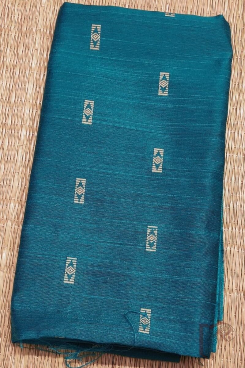 Sea Green Raw Silk Blouse with Cream Rectangular Motifs - Image 2
