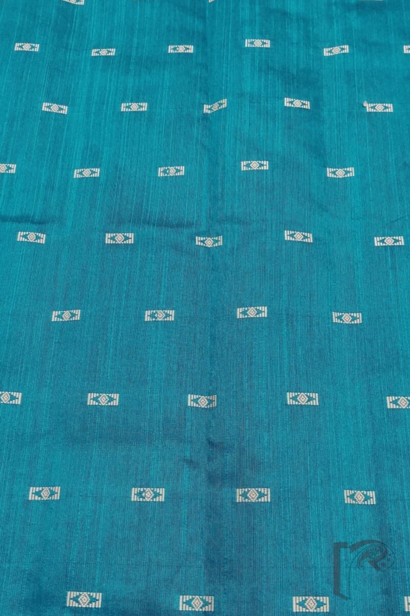 Sea Green Raw Silk Blouse with Cream Rectangular Motifs - Image 3