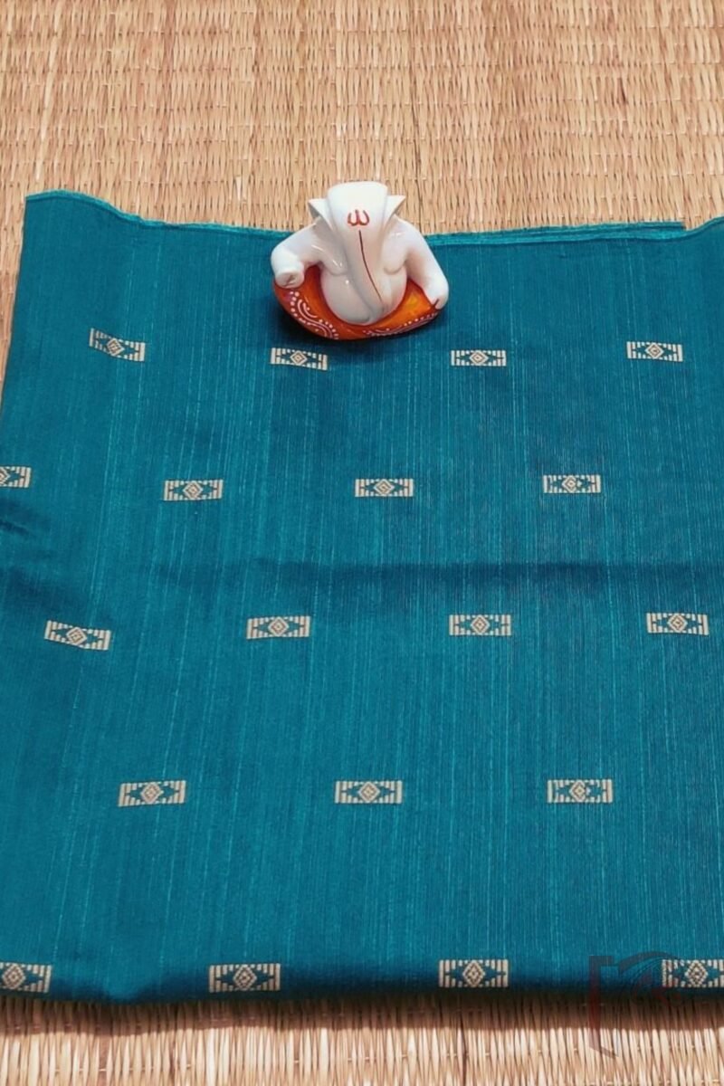 Sea Green Raw Silk Blouse with Cream Rectangular Motifs